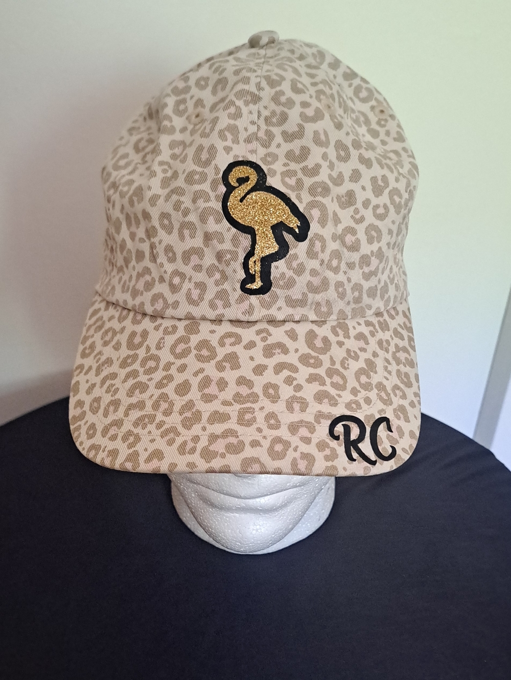 Universal Thread Beige Leopard Print Cap with Gold Flamingo Patch
